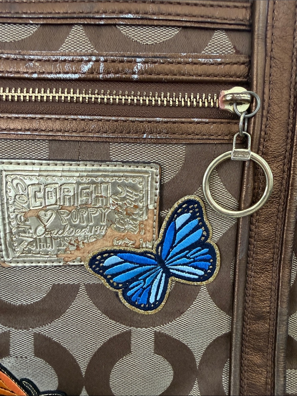 Coach Poppy Op Art Glam signature tote #13826 w/applique to cover issues - Picture 3 of 12